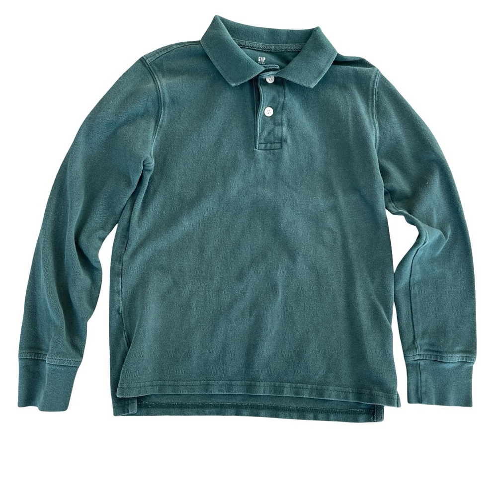 Gap Boys Hunter Green Organic Cotton Long Sleeve Polo Shirt Size M (8)